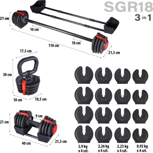 Набор регулируемых гантелей SGR18 Pro Set 3в1 20 кг HMS