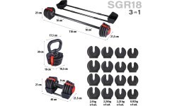 Regulējamo hanteļu komplekts SGR18 Pro Set 3in1 20 kg HMS