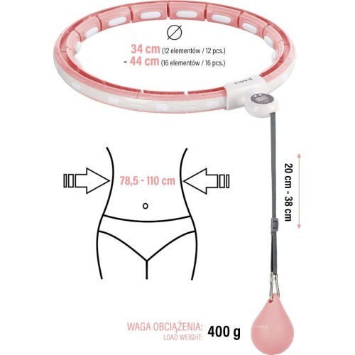 HHM15 HULA HOOP PINK MAGNETIC WITH WEIGHT + COUNTER HMS