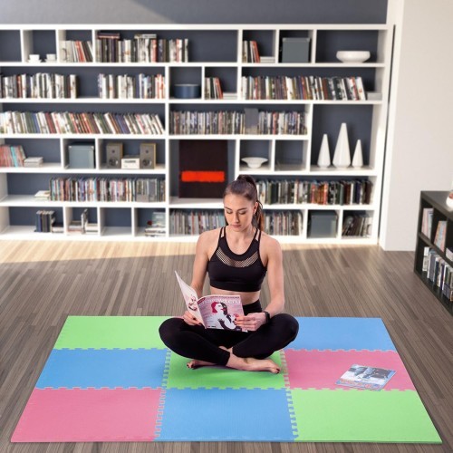 Защитный мат One Fitness MP-10, зелено-сине-красный, 60 x 60 x 1 см, 9 шт.