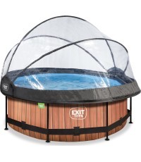 Бассейн EXIT Wood ø244x76 см с фильтрующим насосом и куполом - коричневый