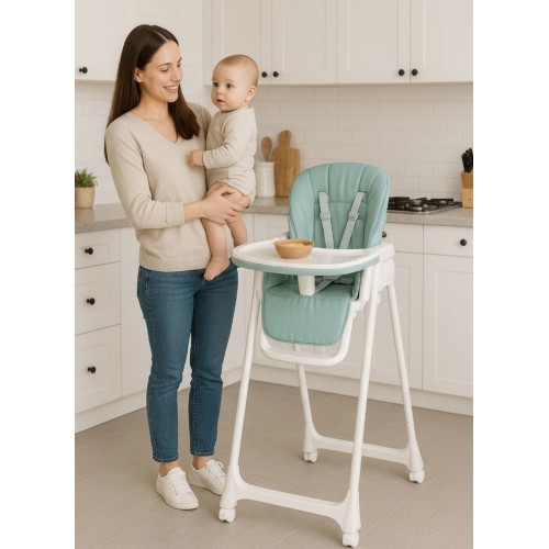 Feeding chair height adjustment eco leather straps double tray
