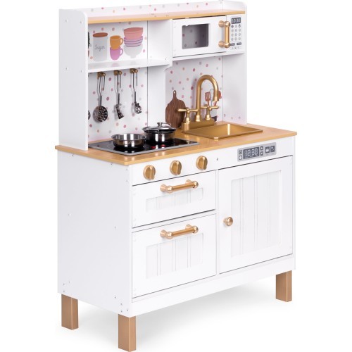 Children's kitchen with sounds and LED wooden large openable cabinets 7 accessories ECOTOYS
