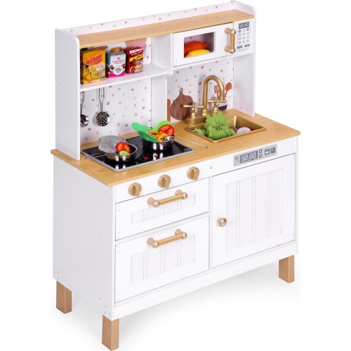 Children's kitchen with sounds and LED wooden large openable cabinets 7 accessories ECOTOYS