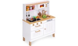 Children's kitchen with sounds and LED wooden large openable cabinets 7 accessories ECOTOYS