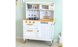Children's kitchen with sounds and LED wooden large openable cabinets 7 accessories ECOTOYS