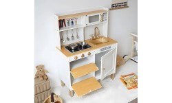 Children's kitchen with sounds and LED wooden large openable cabinets 7 accessories ECOTOYS