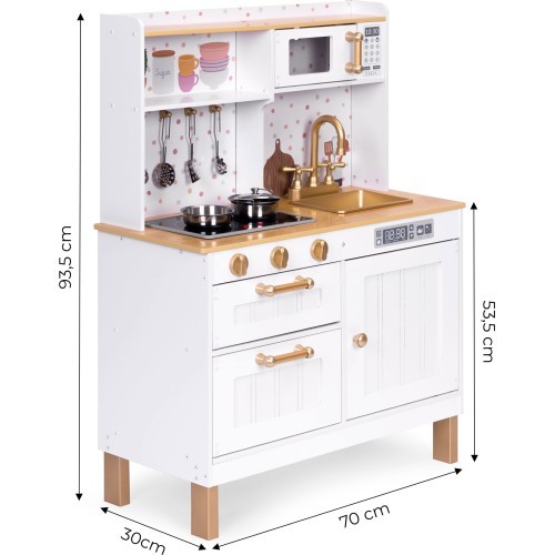 Children's kitchen with sounds and LED wooden large openable cabinets 7 accessories ECOTOYS
