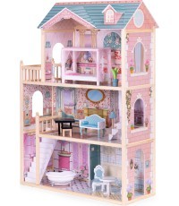 Liela koka leļļu māja 3 stāvi 11 mēbeles ECOTOYS