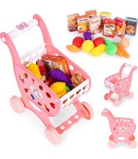 Iepirkumu ratiņi lielveikala virtuvei + 18 aksesuāri rozā krāsā