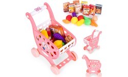 Shopping cart for supermarket kitchen + 18 accessories pink