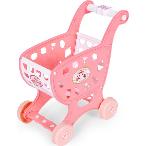 Shopping cart for supermarket kitchen + 18 accessories pink