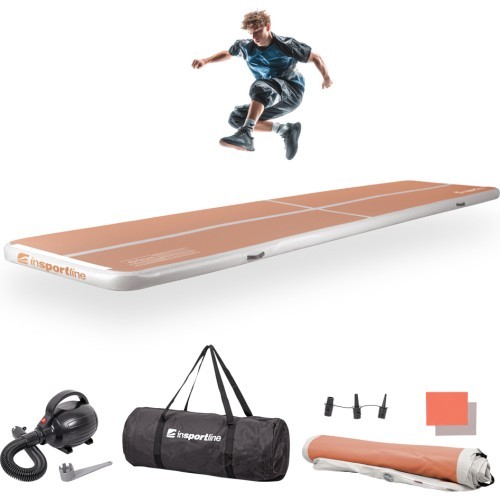 Piepūšamais vingrošanas paklājs inSPORTline Airstunt 500 x 100 x 10 cm, Mocha Mousse, ar elektrisko sūkni