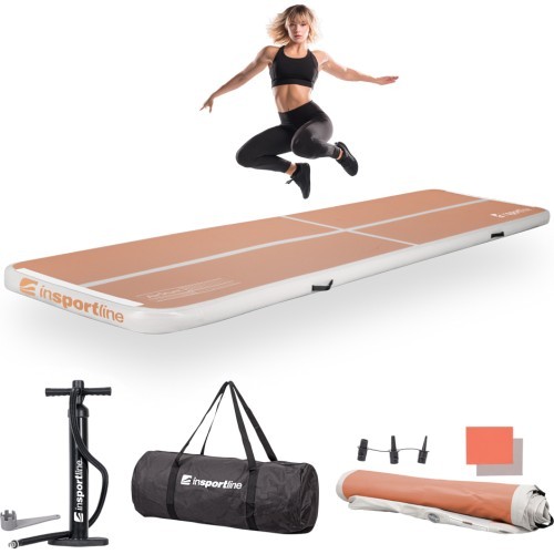 Piepūšams vingrošanas paklājs inSPORTline Airstunt 400 x 100 x 10 cm Mocha Mousse ar rokas sūkni