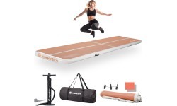 Piepūšams vingrošanas paklājs inSPORTline Airstunt 400 x 100 x 10 cm Mocha Mousse ar rokas sūkni