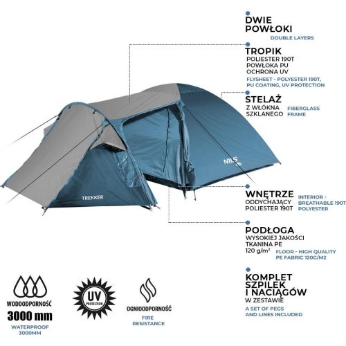 Сине-серая кемпинговая палатка NC6012 Trekker Nils Camp