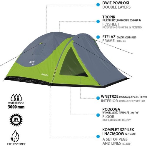 Зелено-серая кемпинговая палатка NC6006 Discovery Nils Camp