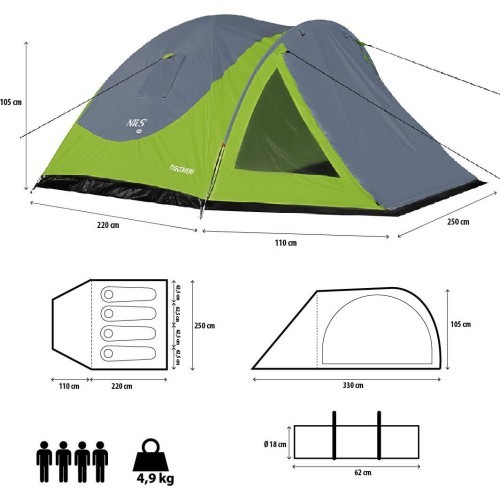 NC6006 GREEN-GRAY CAMPING TENT DISCOVERY NILS CAMP
