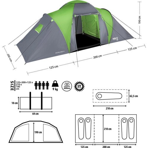 NC6431 ПАЛАТКА КЕМПИНГОВАЯ ЗЕЛЕНО-СЕРАЯ HIGHLAND IV NILS CAMP