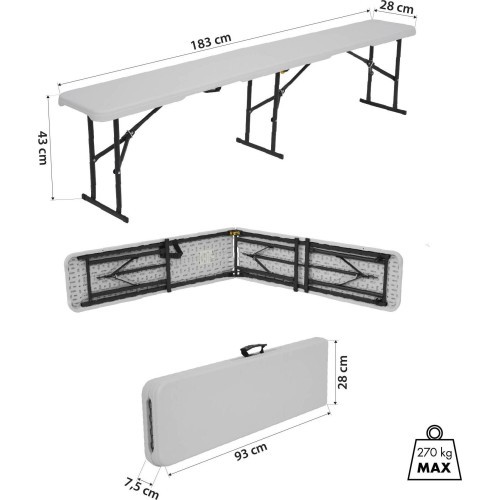 NC3404 FOLDING GARDEN BENCH 183 CM WHITE NILS CAMP