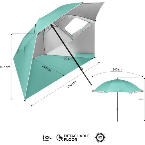 NC17114 BEACH UMBRELLA/WINDSCREEN 2IN1 XXL 240 CM GREEN NILS