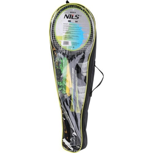 NRZ014 STEEL / BADMINTON SET 4 ROCKETS + 3 SHUTTLECOCKS + NET 195x22cm + COVER NILS