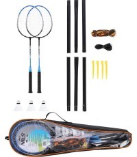 NRZ012 STEEL / BADMINTON SET 2 ROCKETS + 3 SHUTTLECOCKS + MESH + COVER NILS