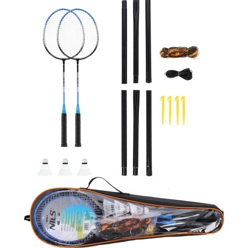 Badmintona komplekts Nils NRZ012, tērauds, 2 raketes, 3 badmintona spalvas, tīkls 195 x 22 cm, futrālis