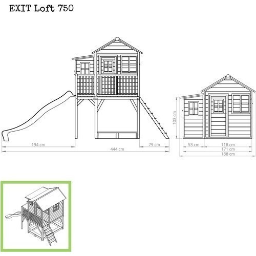EXIT Loft 750 wooden playhouse - natural