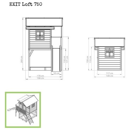 EXIT Loft 750 koka rotaļu mājiņa, dabīga koka