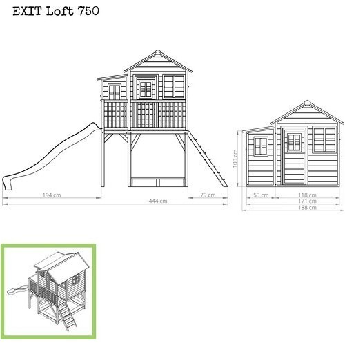 Деревянный игровой домик EXIT Loft 750, натуральное дерево