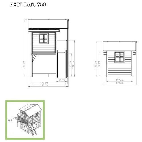 EXIT Loft 750 koka rotaļu mājiņa, dabīga koka