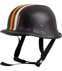 Ретро мотоциклетный шлем с открытым лицом Sodager Stripes - černá s oranžovým a béžovým pruhem