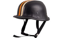 Retro Open-Face Motorcycle Helmet Sodager Stripes - černá s oranžovým a béžovým pruhem