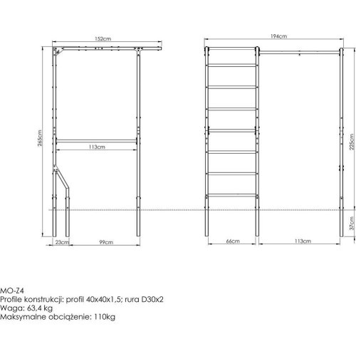 Ārējās kāpnes + pievilkšanās stienis ar somas turētāju MO-Z4 - Marbo Sport