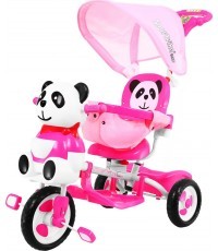 3-wheeled Panda Bike for Kids Pink + Sounds + Roof + Barrier + Footrest + Handle + Storage
