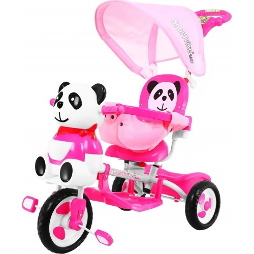 Трёхколёсный детский велосипед Panda, розовый, со звуками и крышей