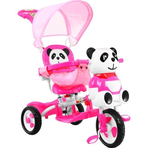 Trīsriteņu bērnu velosipēds Panda, rozā, ar skaņām un jumtiņu