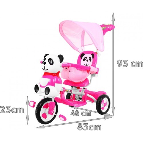 3-wheeled Panda Bike for Kids Pink + Sounds + Roof + Barrier + Footrest + Handle + Storage