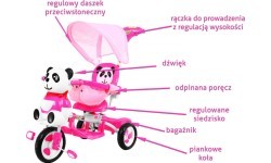 3-wheeled Panda Bike for Kids Pink + Sounds + Roof + Barrier + Footrest + Handle + Storage