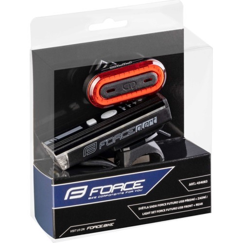 Комплект велосипедных фонарей FORCE Futuro, зарядка USB (чёрный)