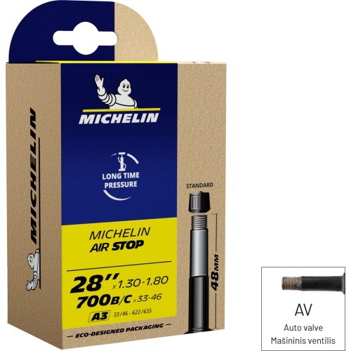 MICHELIN Air Stop Inner Tube 28" Auto-SV 48mm 700x33/46