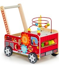 Wooden Educational Pushchair With Blocks Eco Toys Fire Brigade