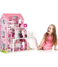 Koka XXL leļļu māja ar pacēlāju un slīdkalniņu EcoToys