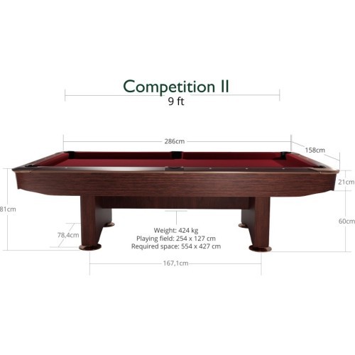 Бильярдный стол Pool Competition II, 9 футов, махагон, сукно Club Cloth жёлто-зелёное