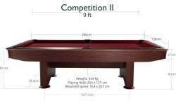 Billiard Table, Pool, Competition II, 9 ft., Mahogany, Club Cloth yellow green