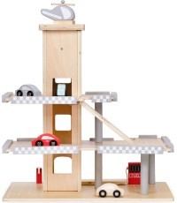 Large wooden track garage parking with elevator + cars ECOTOYS