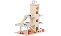 Large wooden track garage parking with elevator + cars ECOTOYS