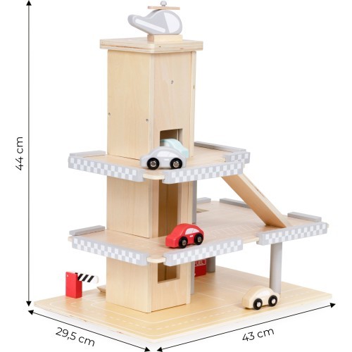 Large wooden track garage parking with elevator + cars ECOTOYS