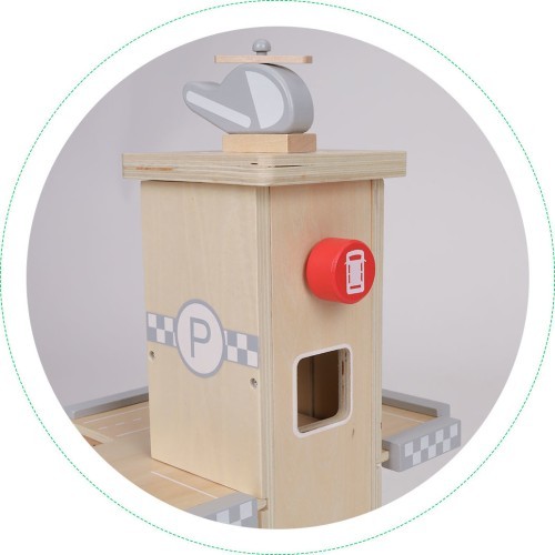 Большая деревянная дорога с гаражом, парковкой и лифтом + машинки ECOTOYS